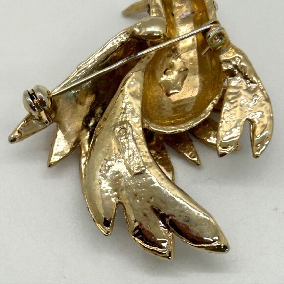 Vintage Hummingbird Brooch Rhinestone Accents Enameled Wings Gold-Tone Nature - Picture 6 of 16